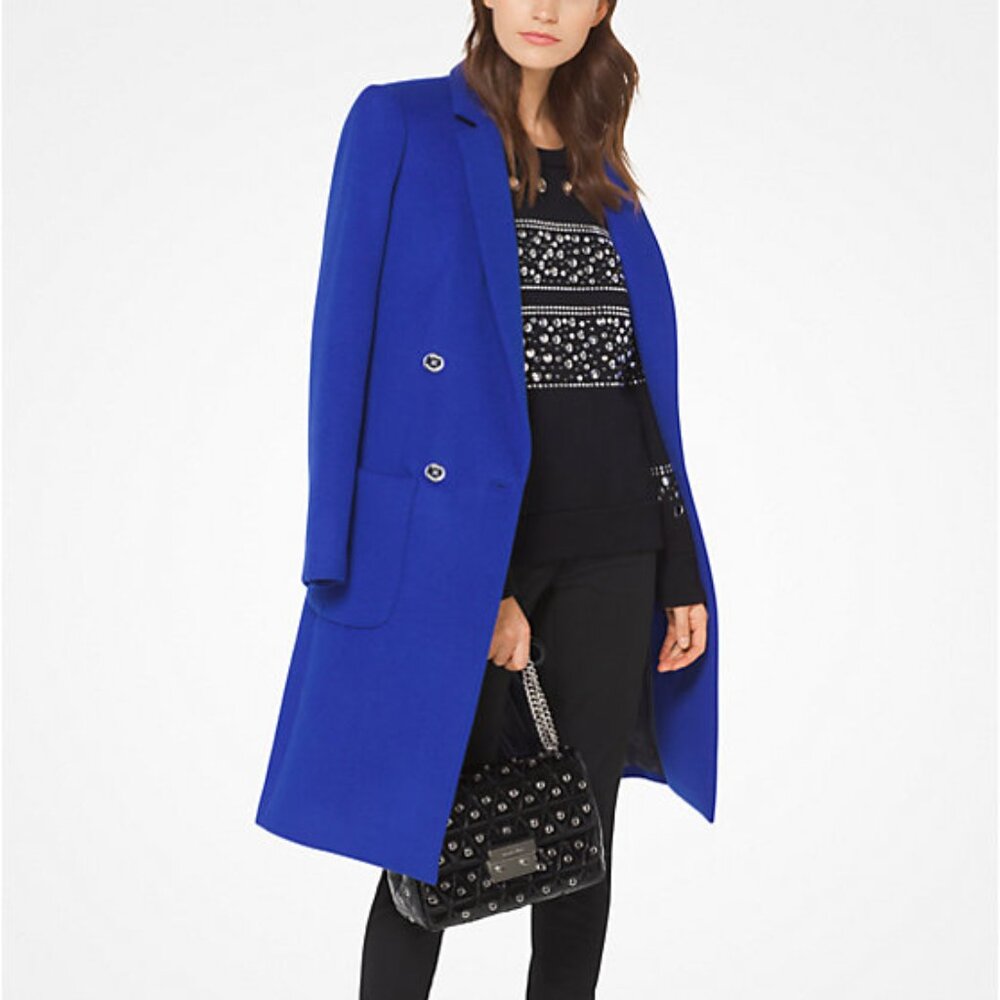 Michael Kors Wool-Blend Double-Breasted Menswear-Inspired Royal Coat BNWT SZ10